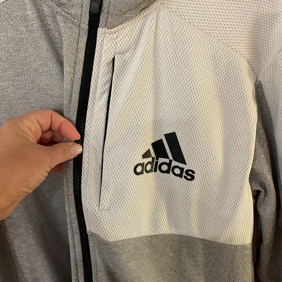 Adidas grey and white zip up track jacket size small men - Picture 2 of 6